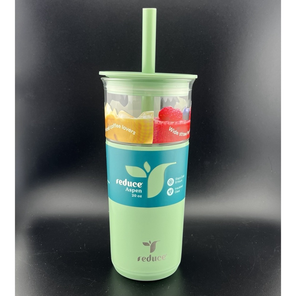 Reduce Aspen Insulated Glass Tumbler Travel Mug Pastel Green 20oz NEW